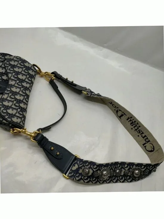 Authentic Dior Saddle Bag Oblique Canvas Navy Blue Shoulder Bag - Picture 7 of 16